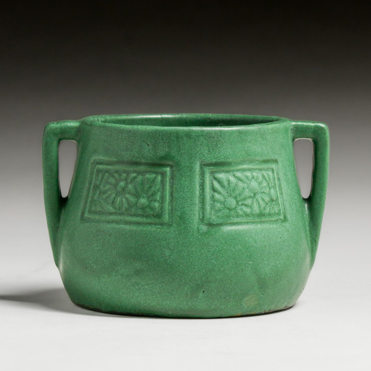 Weller Bedford Matte Green Two-Handled Vase c1910