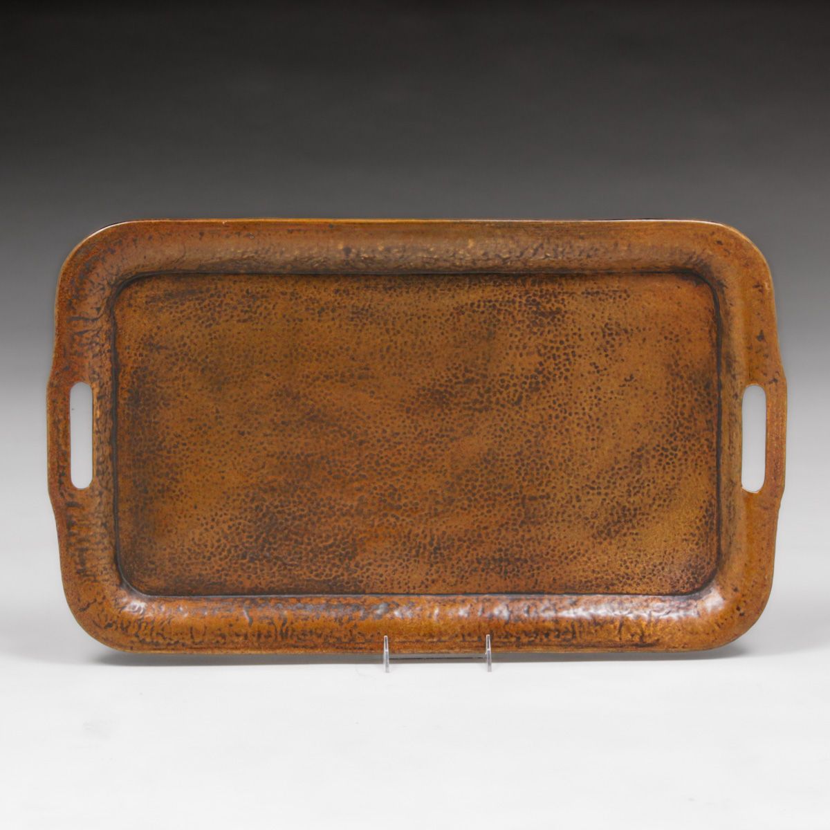 Arts & Crafts Period Hammered Copper Two-Handled Cutout Tray c1910