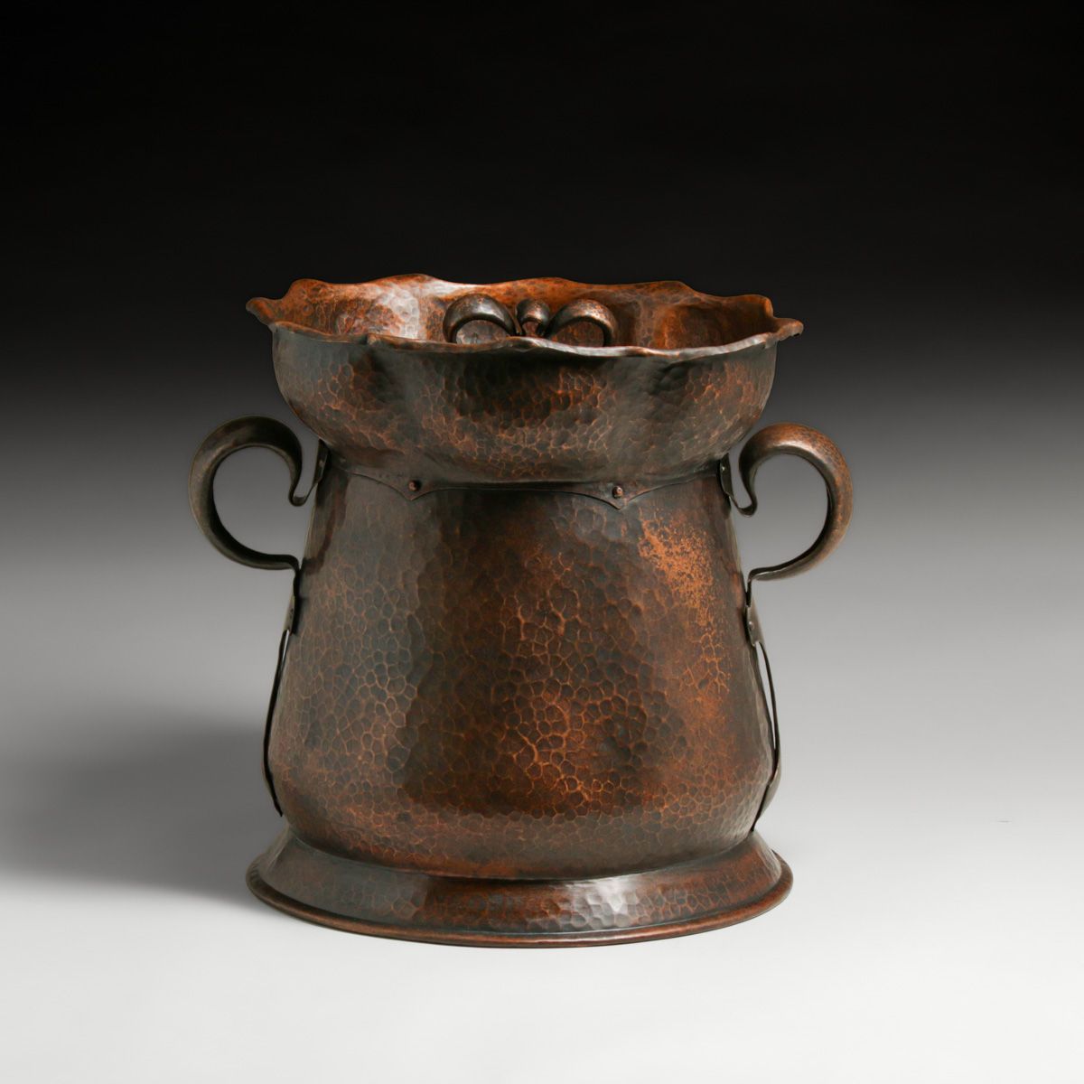 William Souter & Sons - Birmingham, England Hammered Copper Coal Scuttle c1895-1900