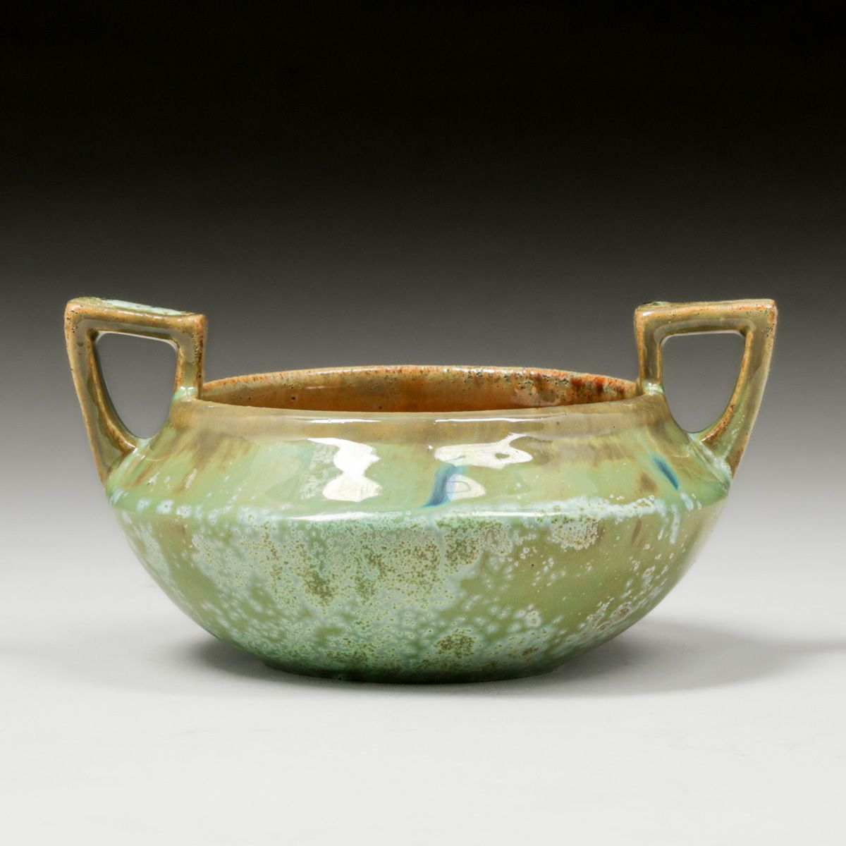 Fulper Pottery Green Crystalline Two-Handled Bowl c1910s