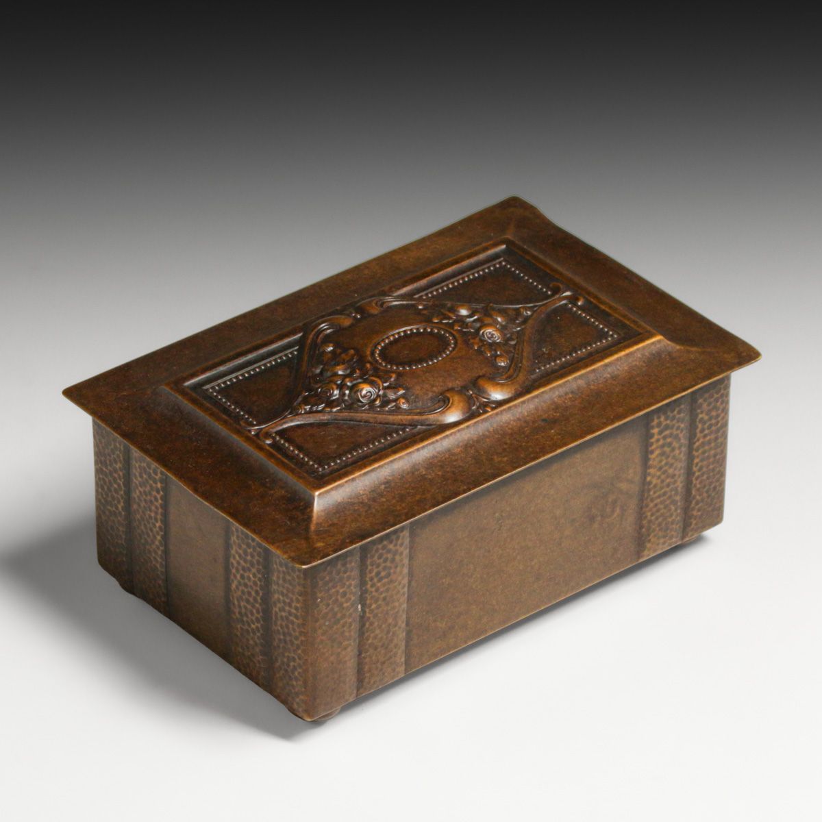 WMF - German Secessionist Repousse Hammered Brass Box c1905