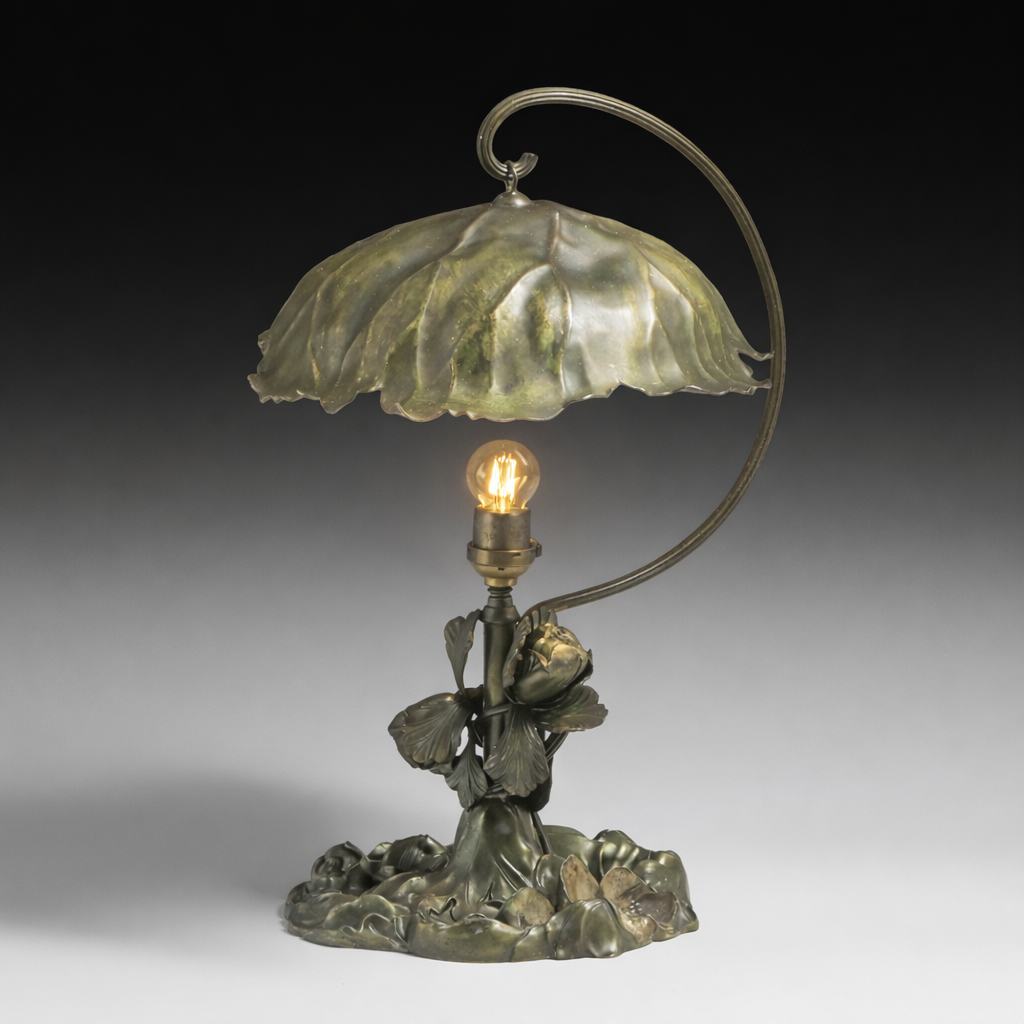 Pairpoint Art Nouveau Water Lily Bronze-Plated Lamp c1910