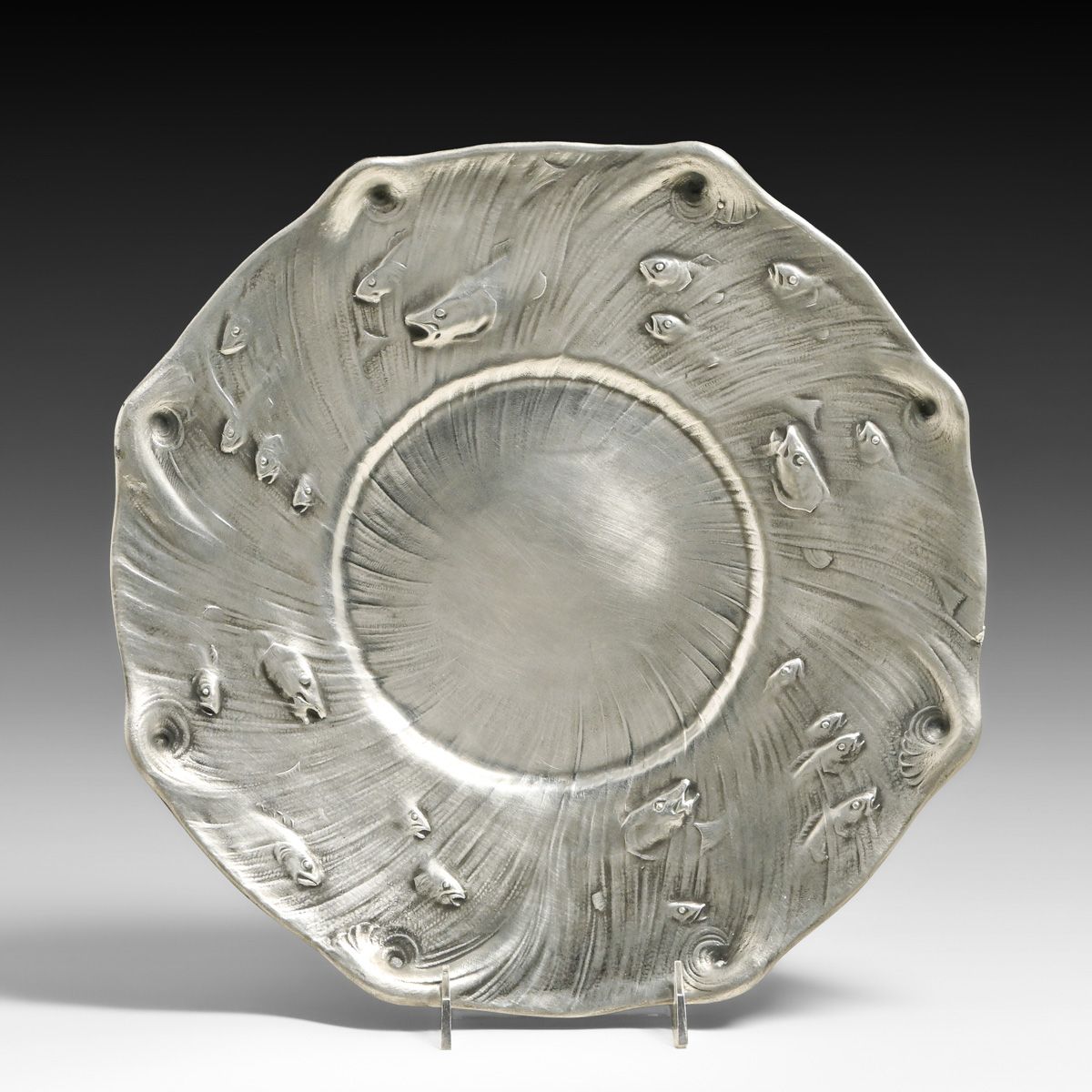 Olof Ahlberg - Swedish Art Nouveau Pewter Fish Charger Plate c1905