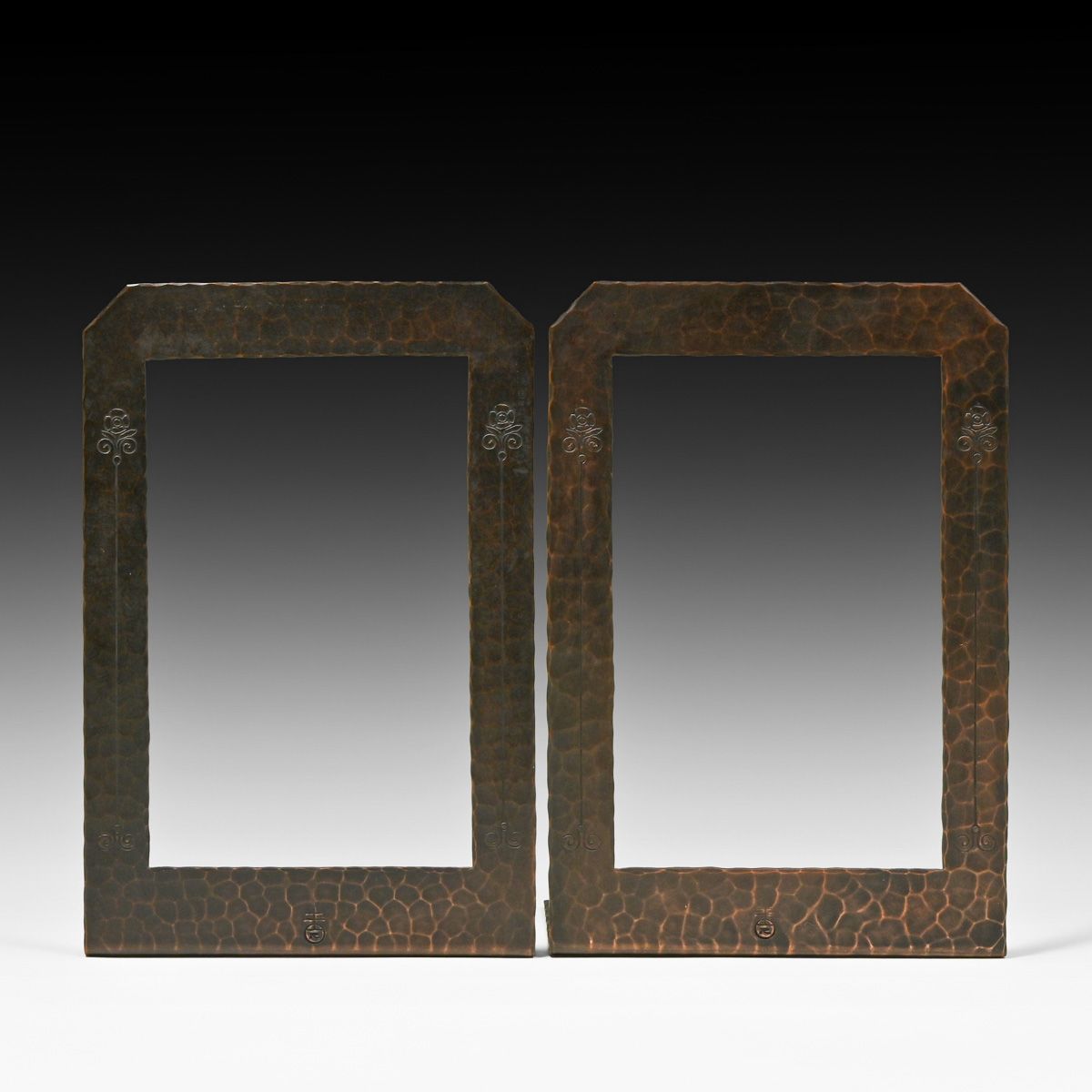 Roycroft Hammered Copper Little Journeys Bookends c1920s