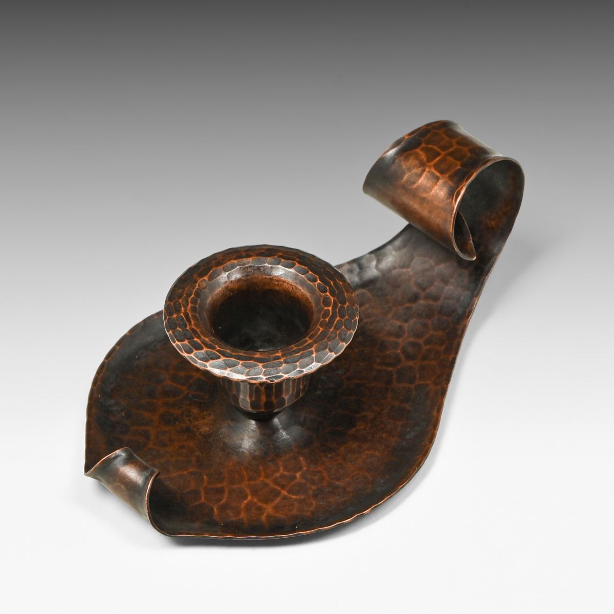 Roycroft Hammered Copper One-Handle Candlestick c1920s