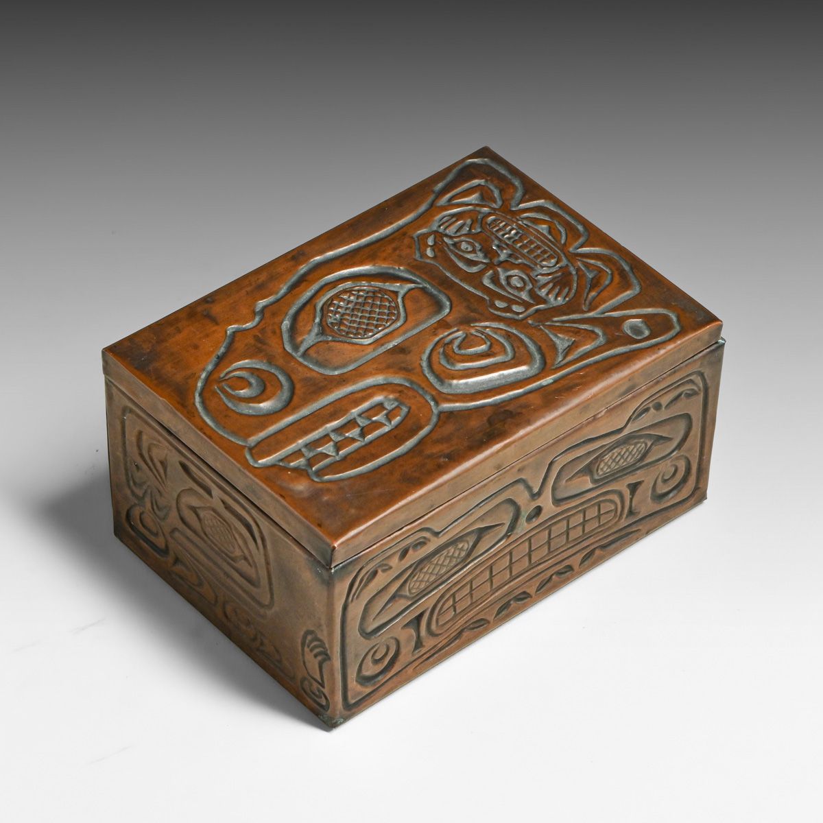 Northwest Coast Embossed Copper Box c1980s