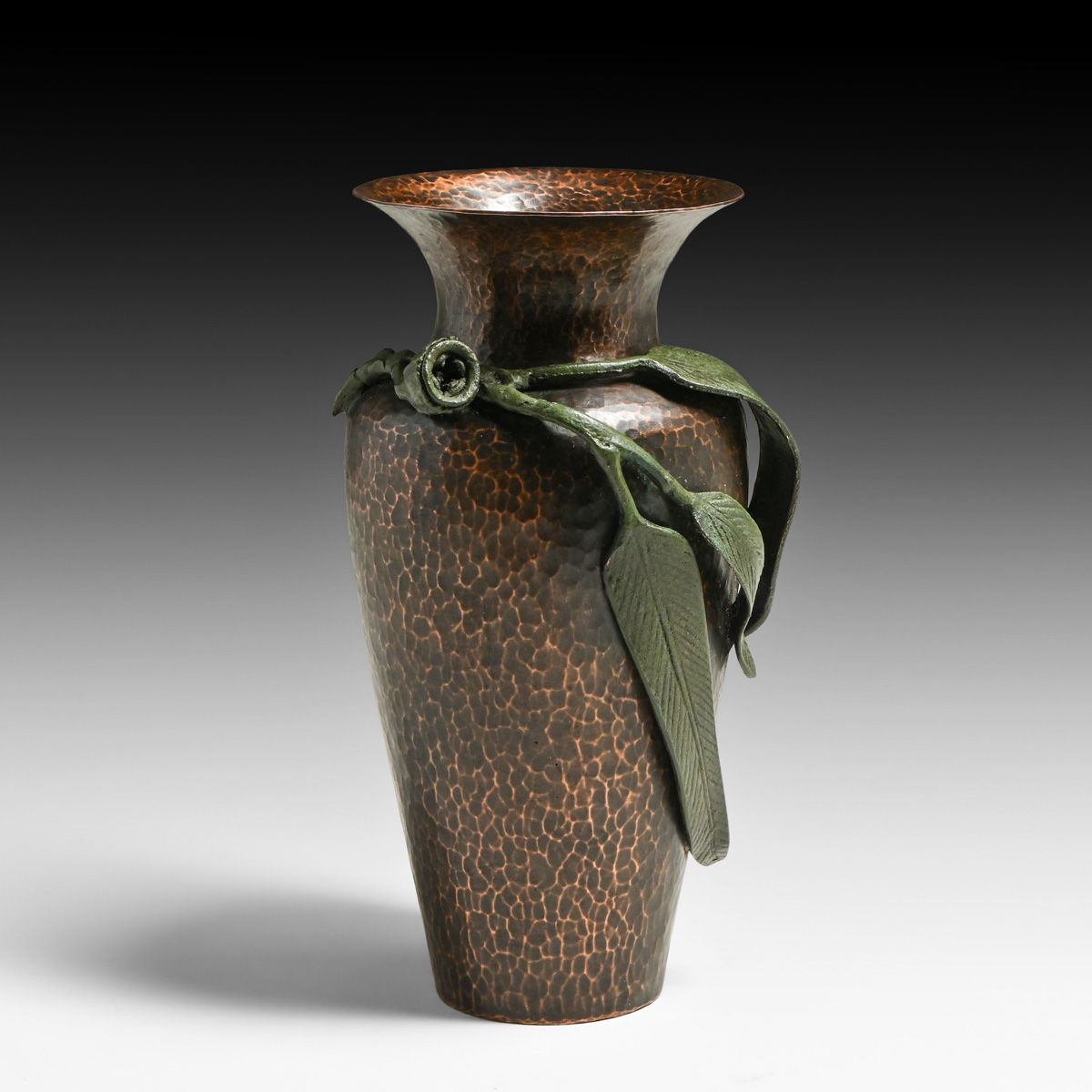 Jauchens Olde Copper Shop - San Francisco Hammered Copper & Eucalyptus Vase c1915
