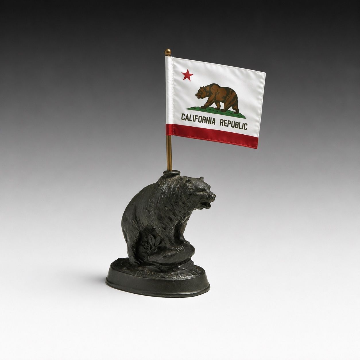 California Bear Bronze Patinated Flag Holder c1910