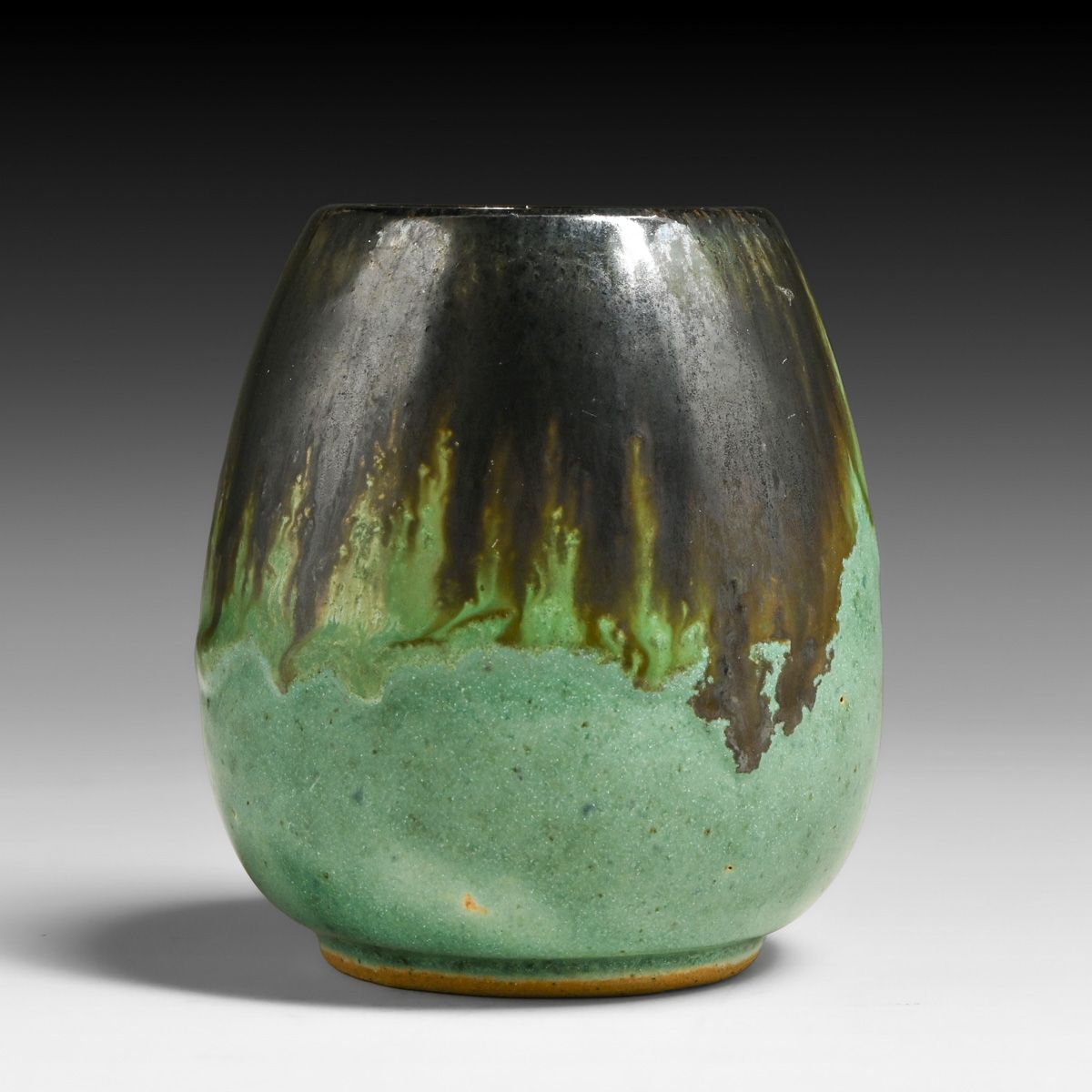 Fulper Pottery Mirror Black & Chinese Green Drip Vase c1910s