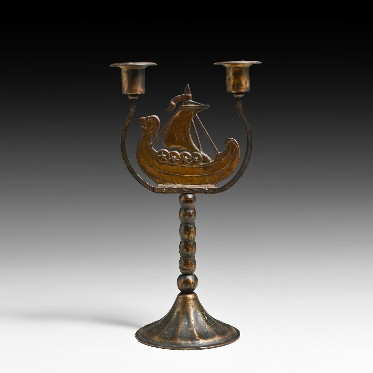 Goberg German Iron & Brass Double Candlestick c1905