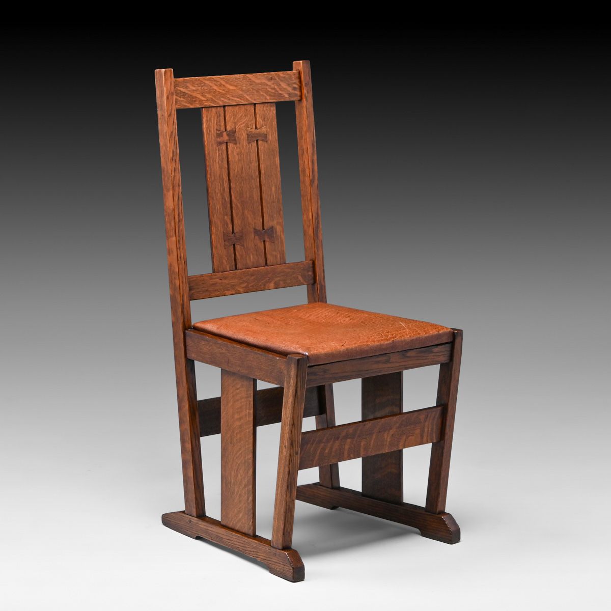 Rare L&JG Stickley Oak Butterfly Joint Side Chair c1910