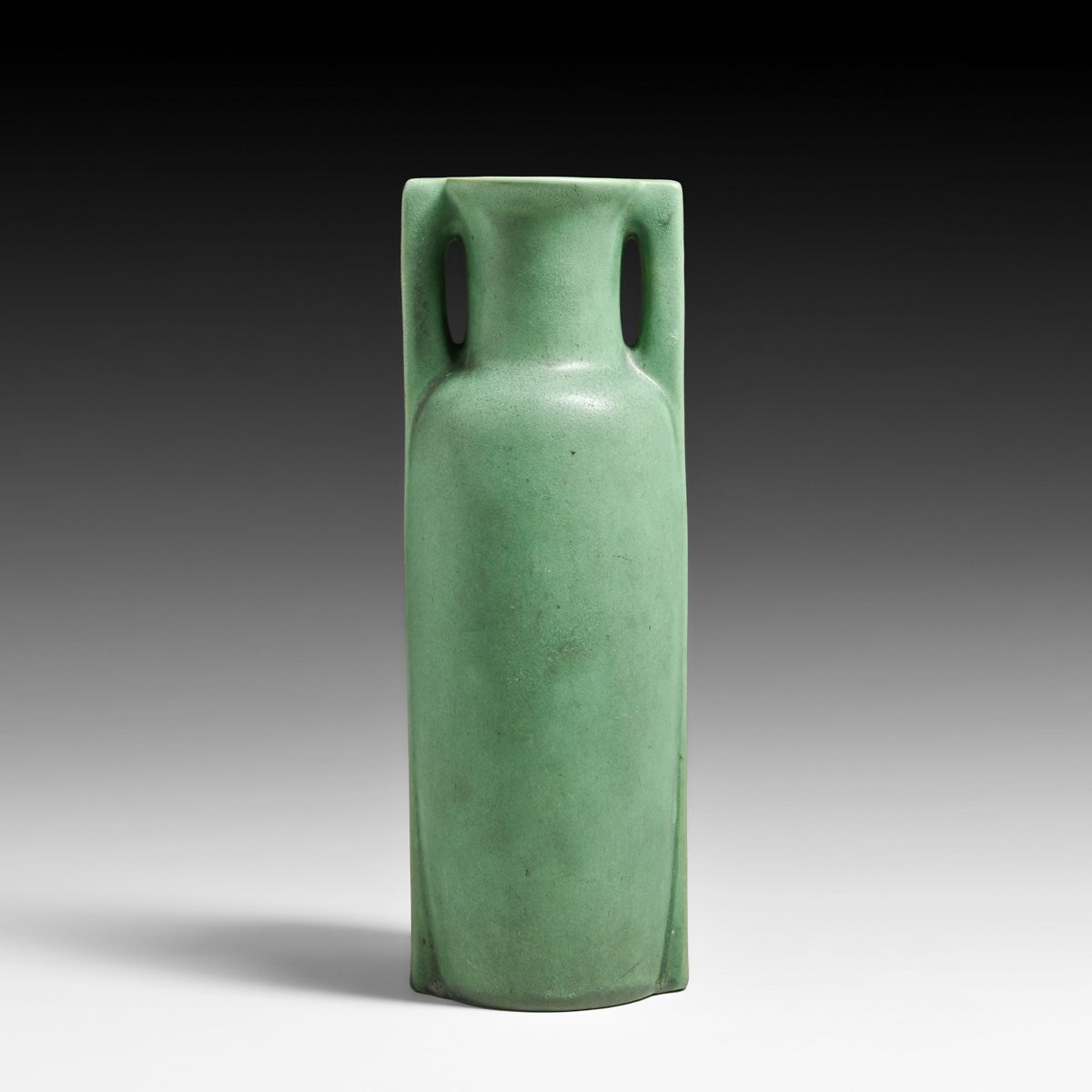 Teco Pottery #432 Tall Two-Handled Matte Green Vase c1910