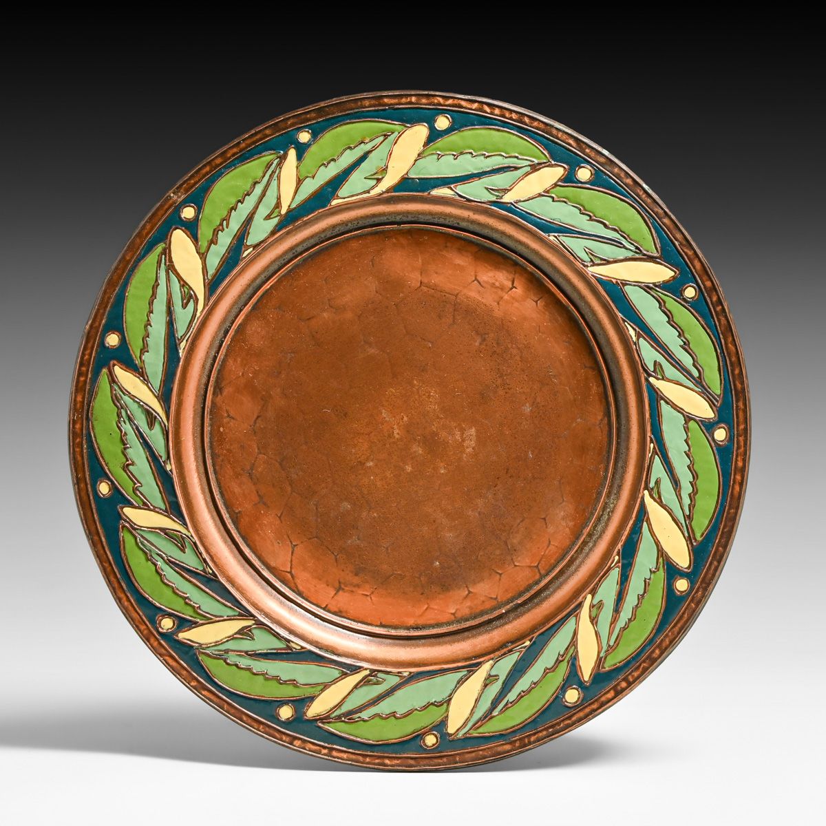 French Art Nouveau Hammered Copper & Enamel Tray c1910s