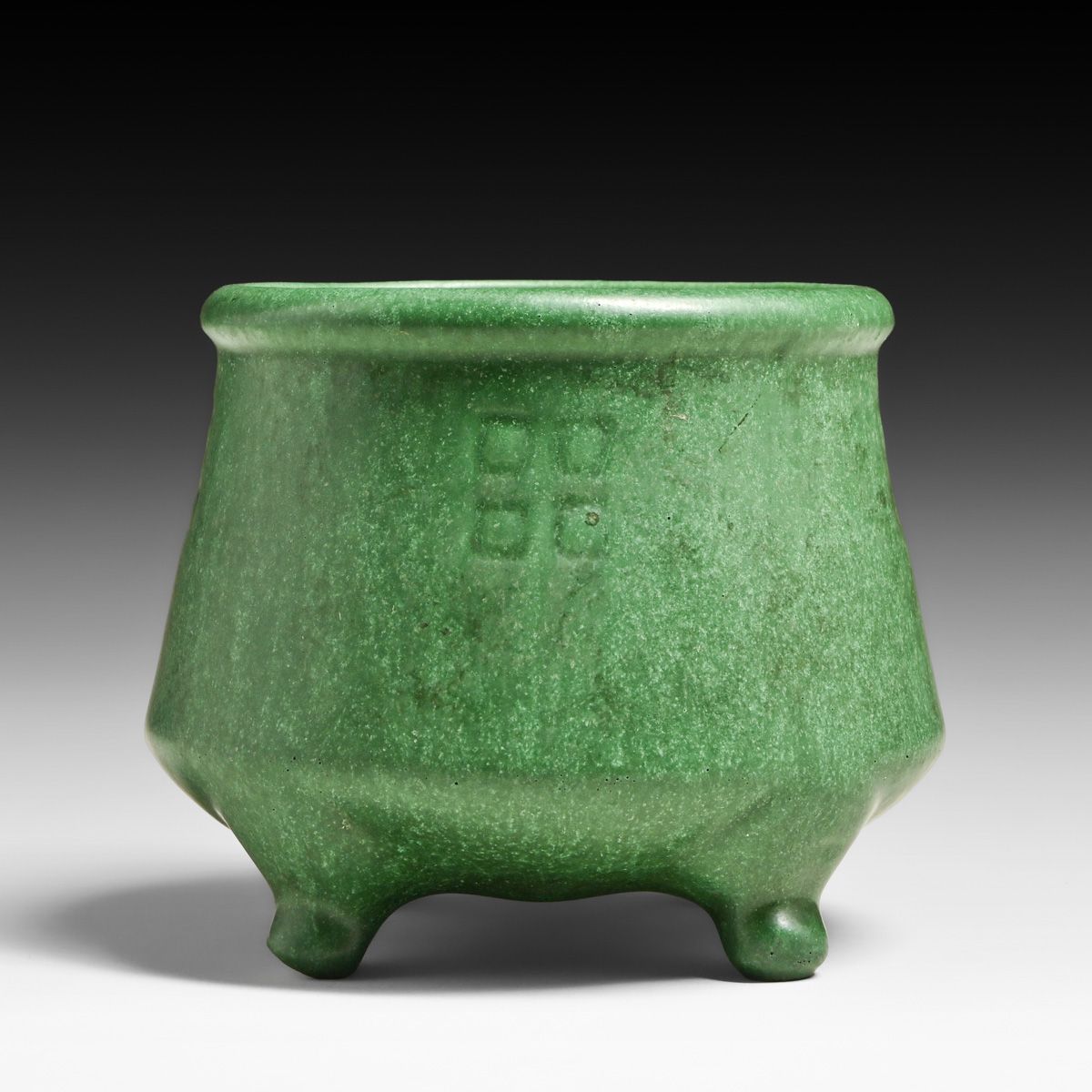 Weller Bedford Small Matte Green Four-Footed Vase c1910