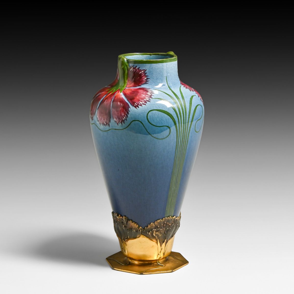 Zsolnay Porcelain & Orivit Gilt Bronze Art Nouveau Vase c1900