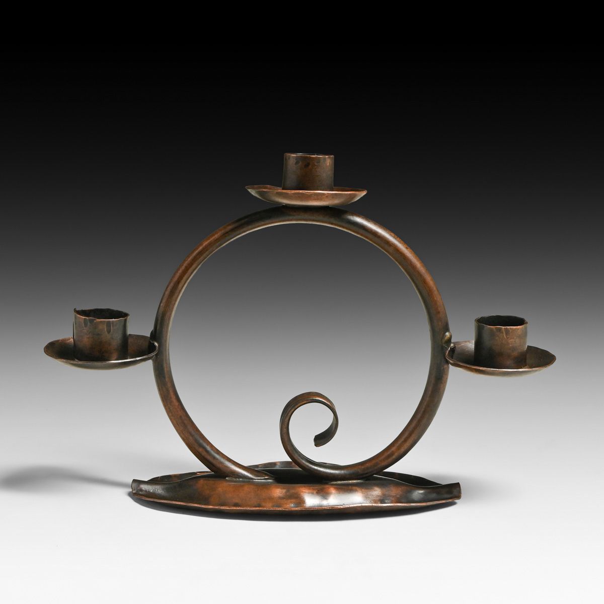 Craftsman Studios - Laguna Beach #713 Hammered Copper Triple Candlestick c1930s
