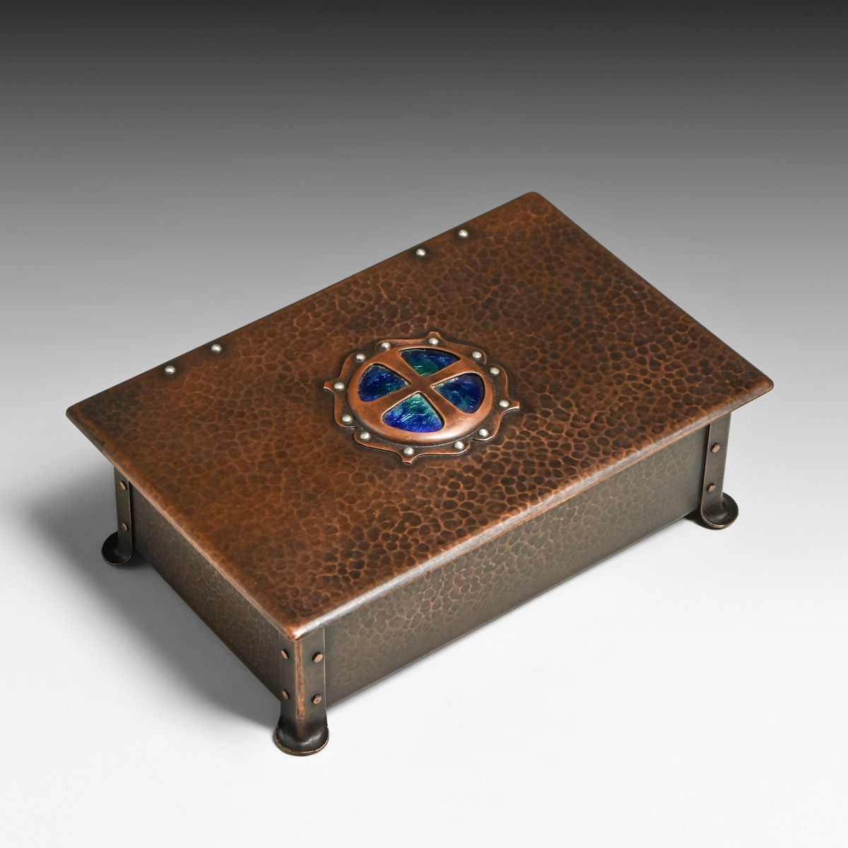 Cambray Ware (Birmingham) for Liberty & Co Hammered Copper & Enamel Box c1900s