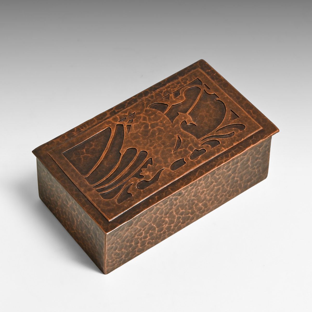 Agatha van Erp Student Hammered Copper Cutout Viking Ship Box c1930s