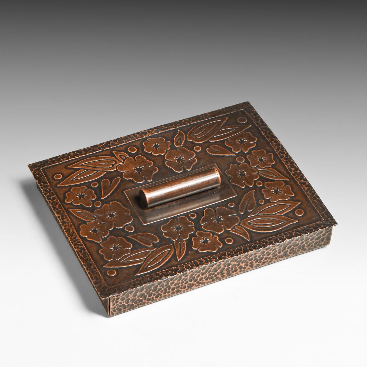 Arts & Crafts Period Hammered Copper Acid-Etched Box c1920s