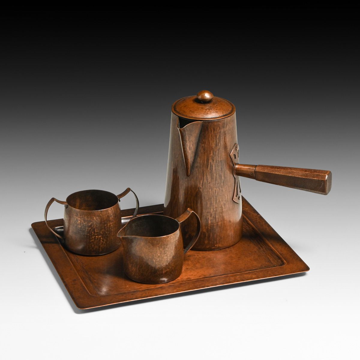 Minneapolis Handicraft Guild Hammered Copper Four-Piece Coffee Service c1910