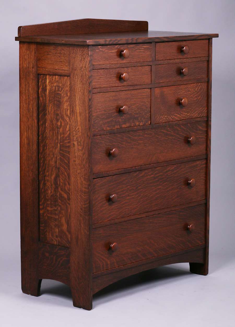 Tall L&JG Stickley NineDrawer Dresser California Historical Design