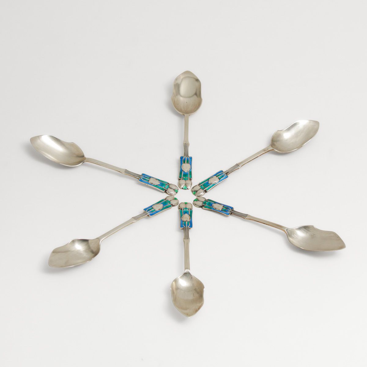 Liberty & Co Archibald Knox Designed Sterling Silver & Enamel Spoons c1900