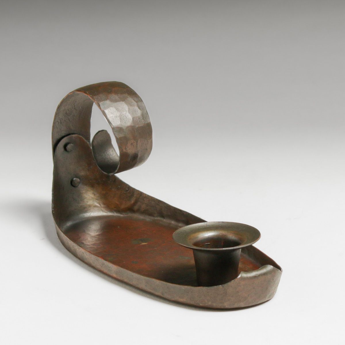 Early Craftsman Studios - Los Angeles Hammered Copper Candlestick c1920s