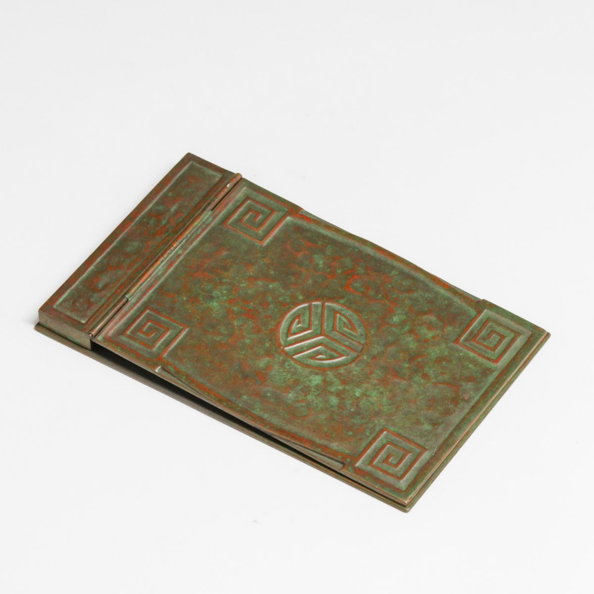 Tiffany Studios - New York #1120 Bronze Greek Key Notepad Holder c1910