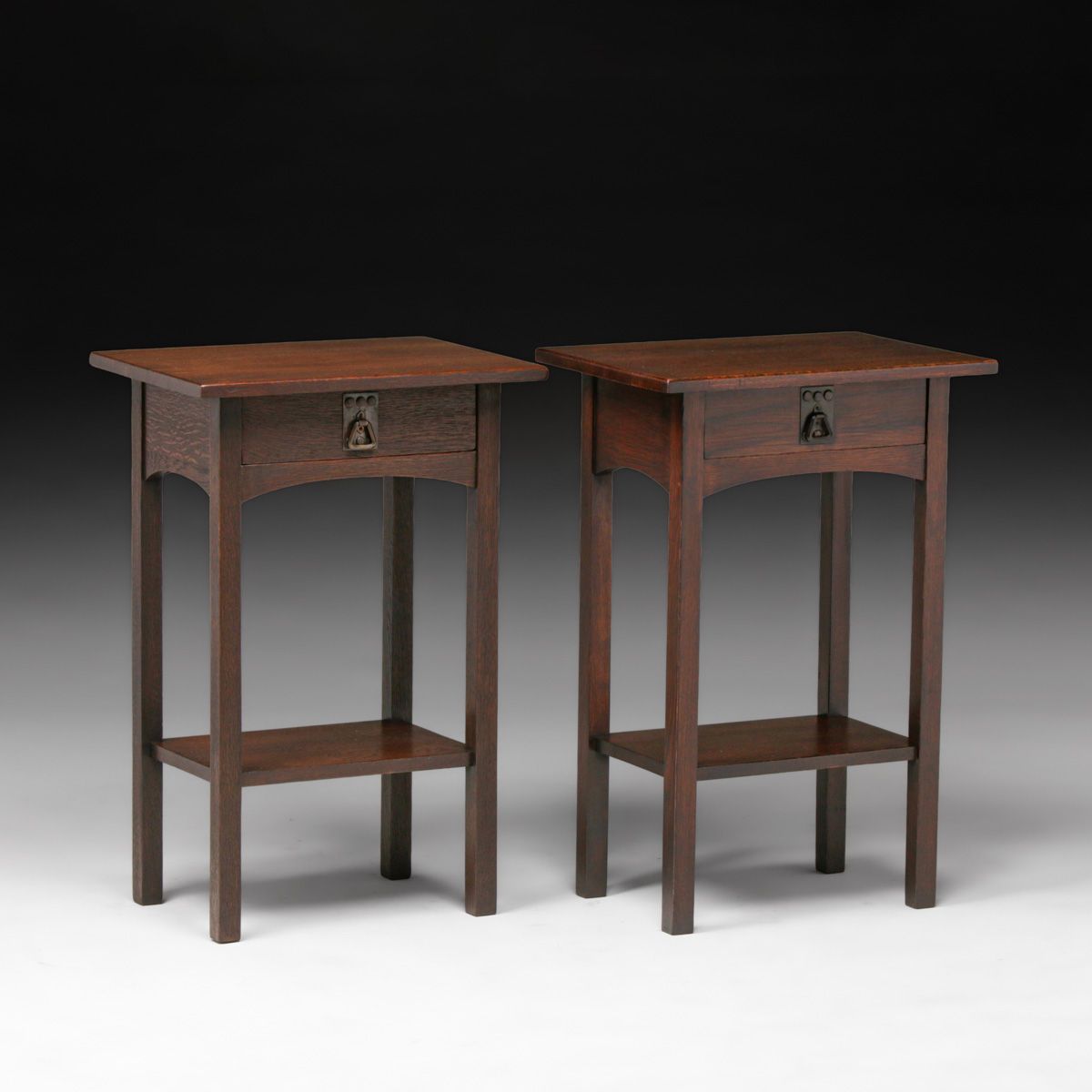 Michigan Chair Co Pair One-Drawer Oak Side Tables c1910