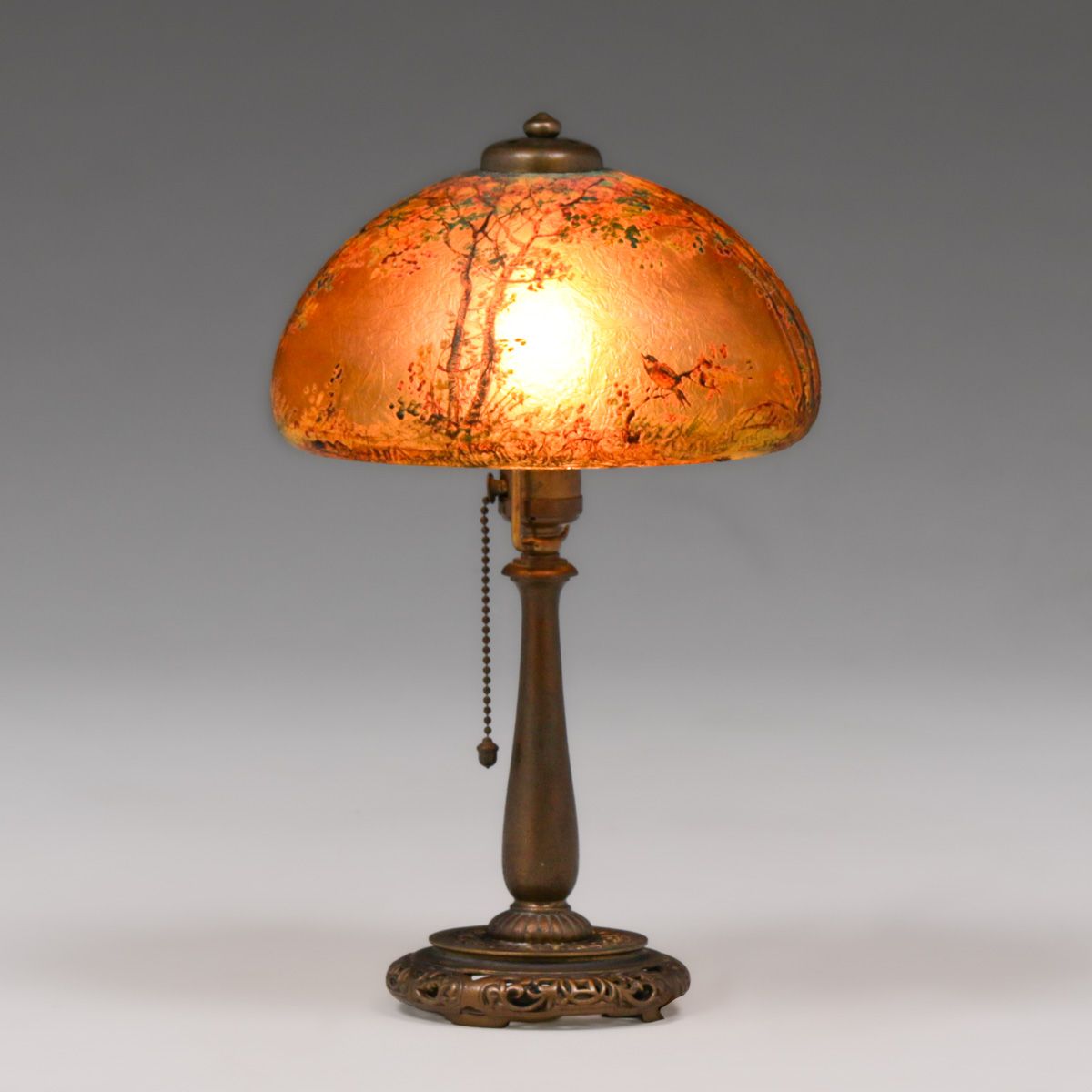 Handel "Birds in Flight" Obverse-Painted Boudoir Lamp c1920s