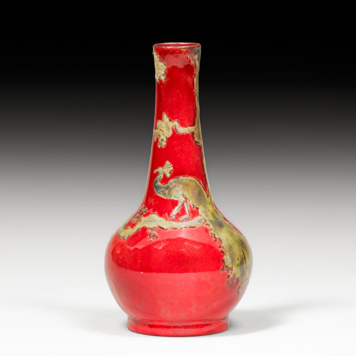 Bernard Moore – English Red Flambé Peacock Vase c1915