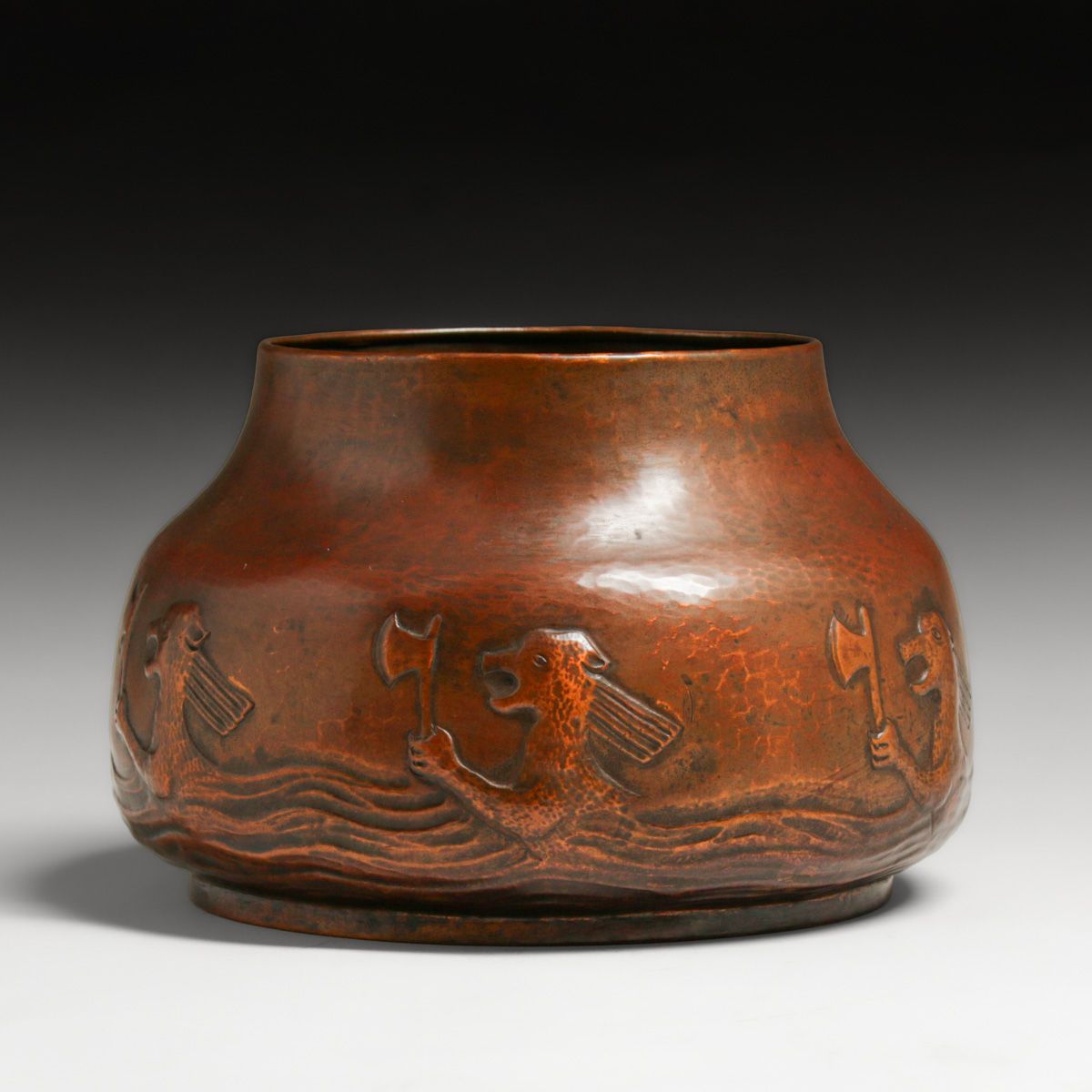 Early Dirk van Erp - Vallejo Period Nordic God Rán Repousse Vase c1900-1905