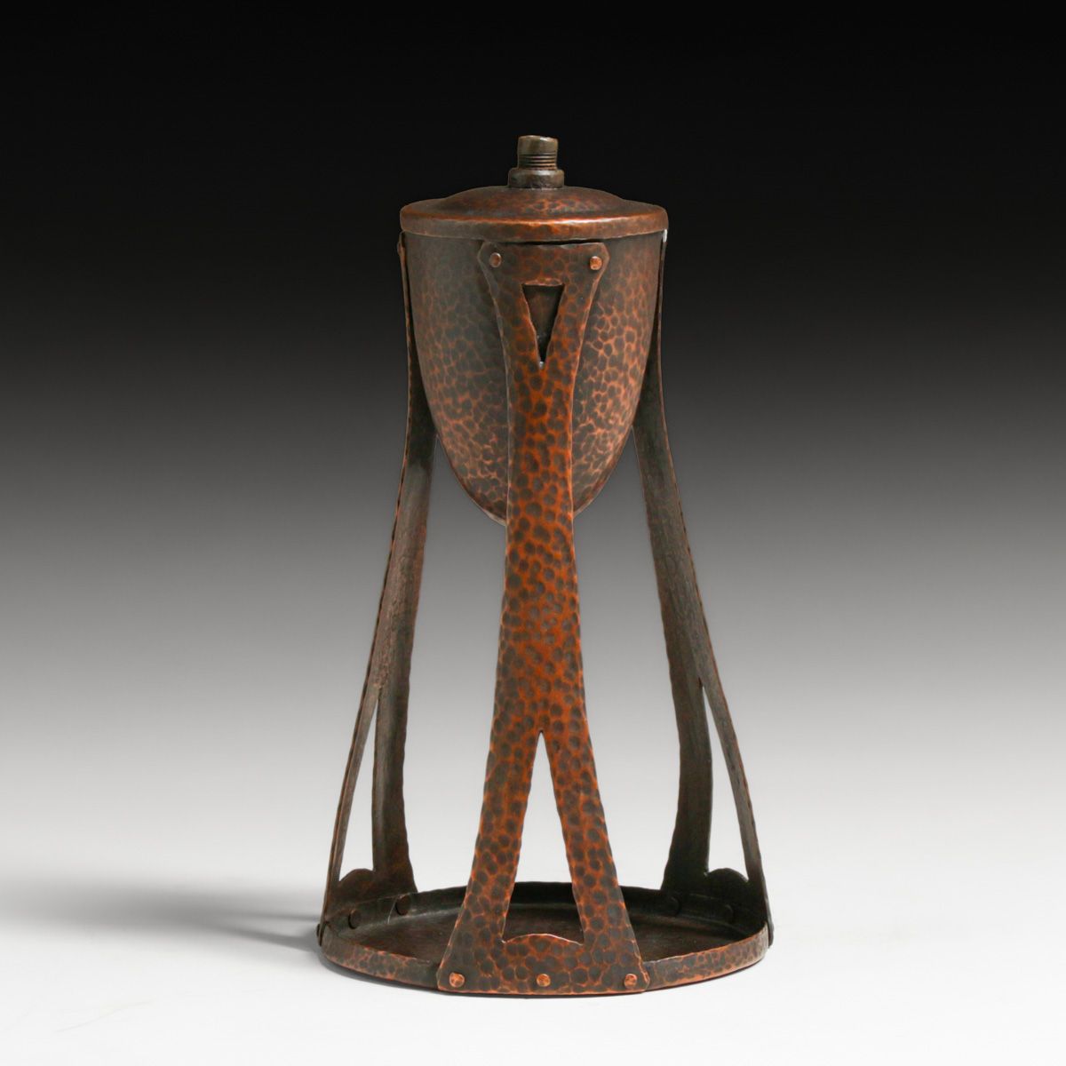 Benedict Studios Hammered Copper Cutout Oil Lamp c1910