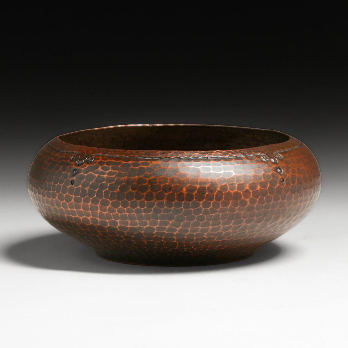 Roycroft Hammered Copper Three Dot Bowl c1920s