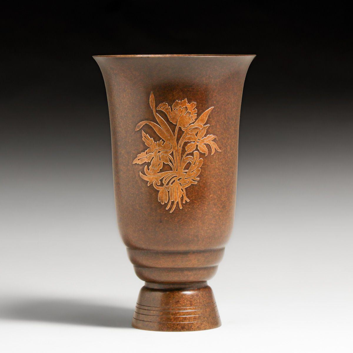 Silvercrest #1033 Art Deco Brass Overlay Bronze Vase c1920s