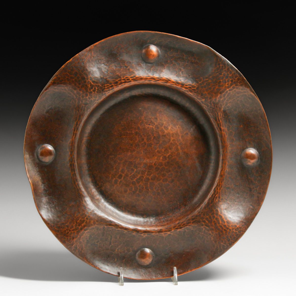 Large Gustav Stickley Hammered Copper Round Tray c1910
