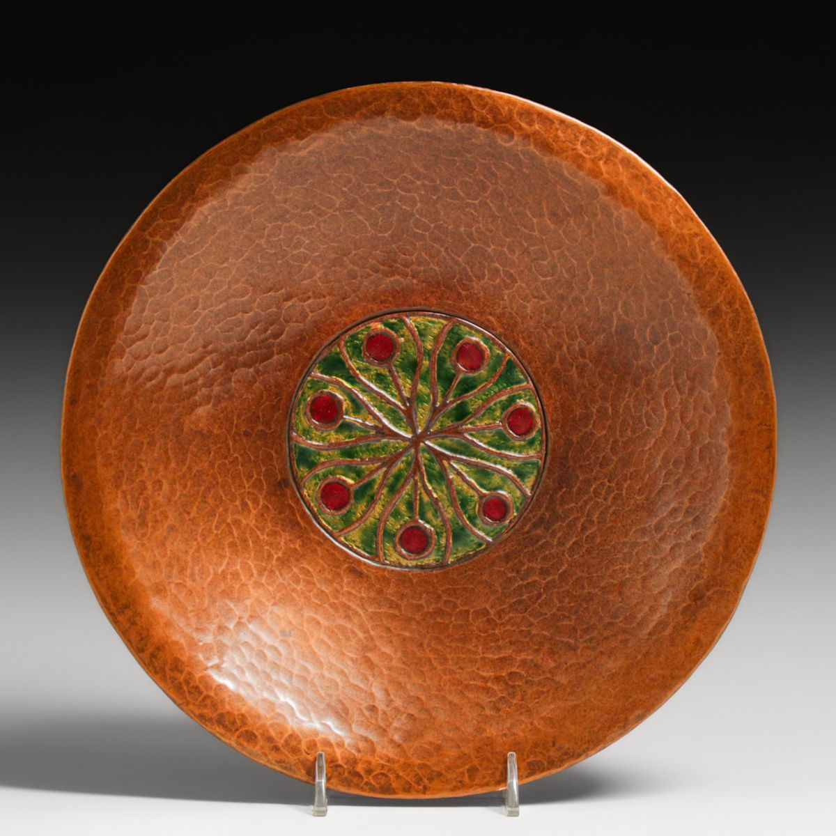 Boston Arts & Crafts Hammered Copper & Enamel Tray c1920s