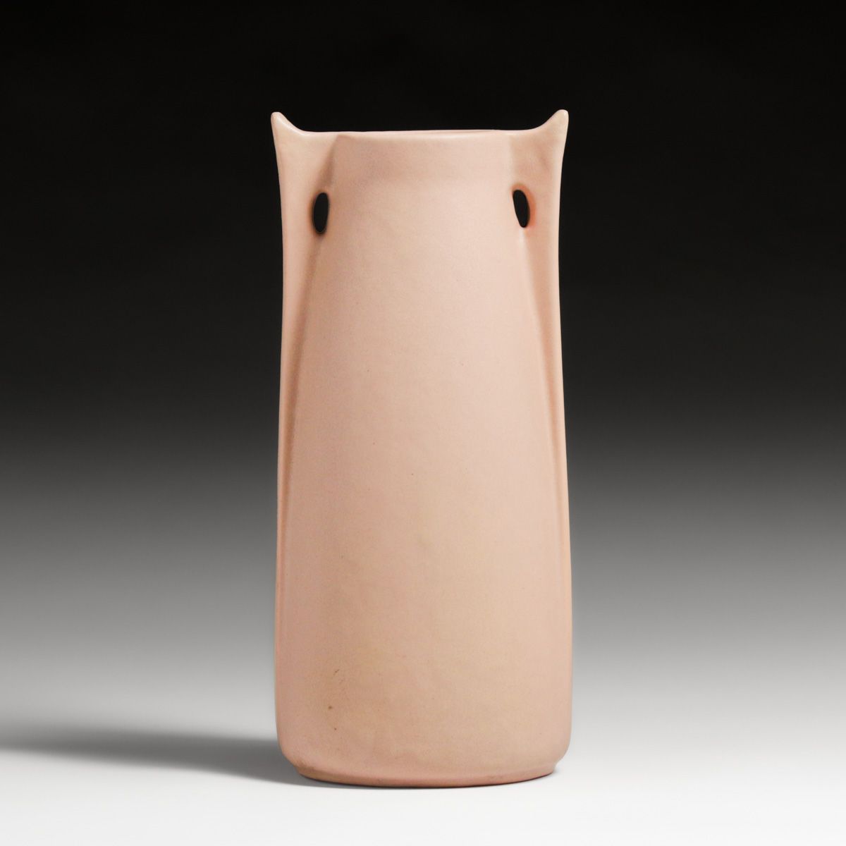 Rare Teco Pottery #266 Matte Pink Prairie School Two-Handled Vase c1910