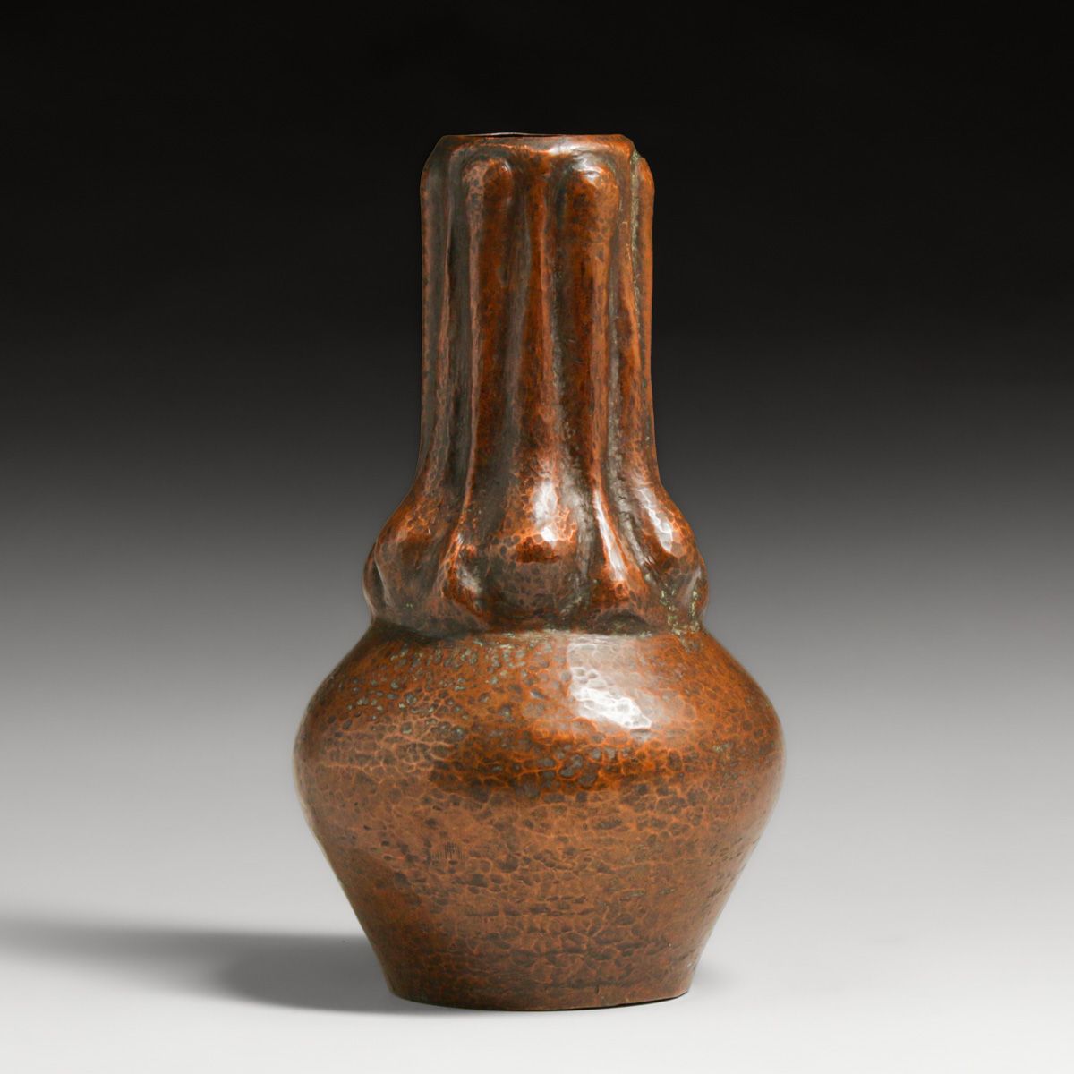 Stickley Brothers #4 Hammered Copper Ribbed Vase c1910