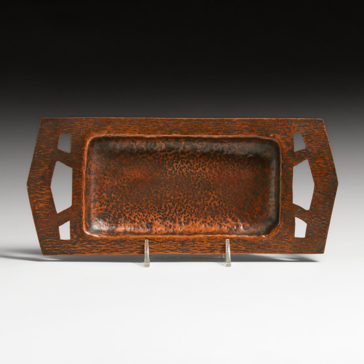 Arts & Crafts Period Hammered Copper Cutout Pen Tray c1910