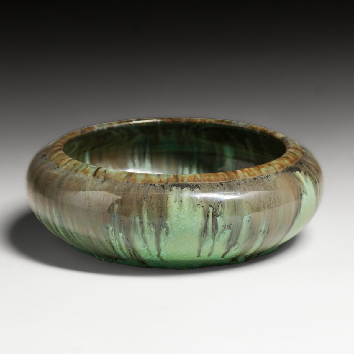 Fulper Pottery – Prang Green & Black Flambe Bowl c1910