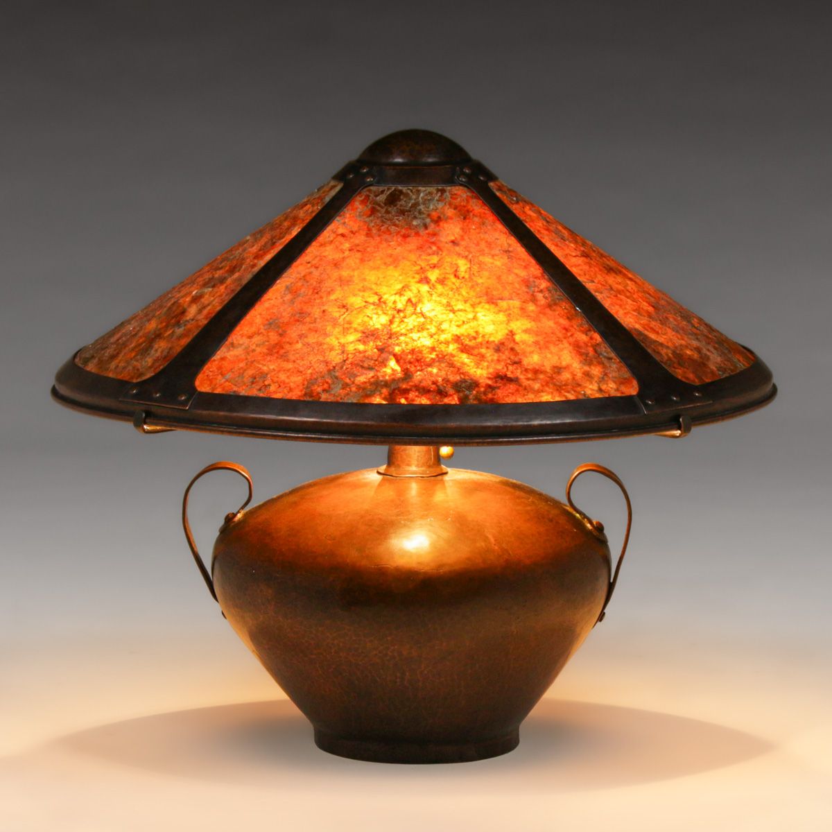 Lillian Palmer - August Tiesselinck Hammered Copper & Mica Lamp c1915