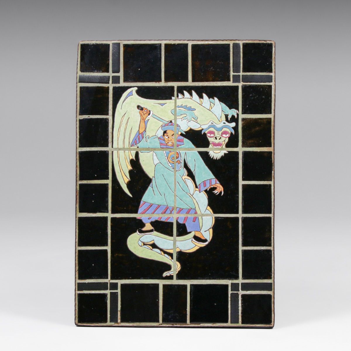 Rare Gladding McBean Samurai & Dragon Tile-Top & Iron Table c1920s