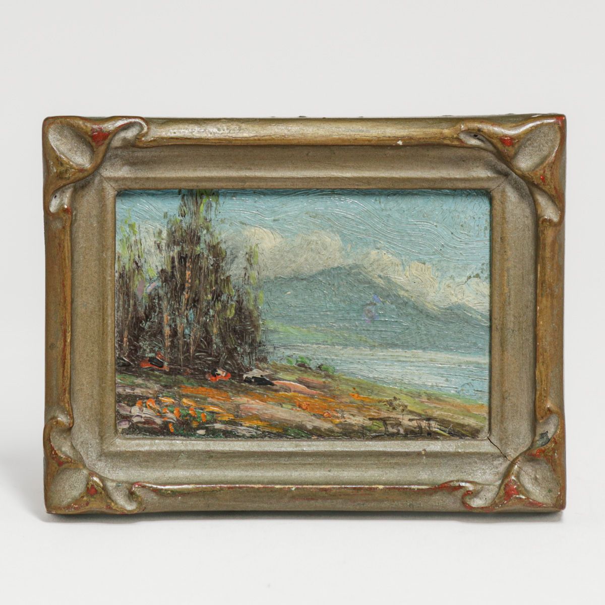 William John Jones (1886-1947) Miniature Mt Tamalpais & Eucalyptus Painting c1910