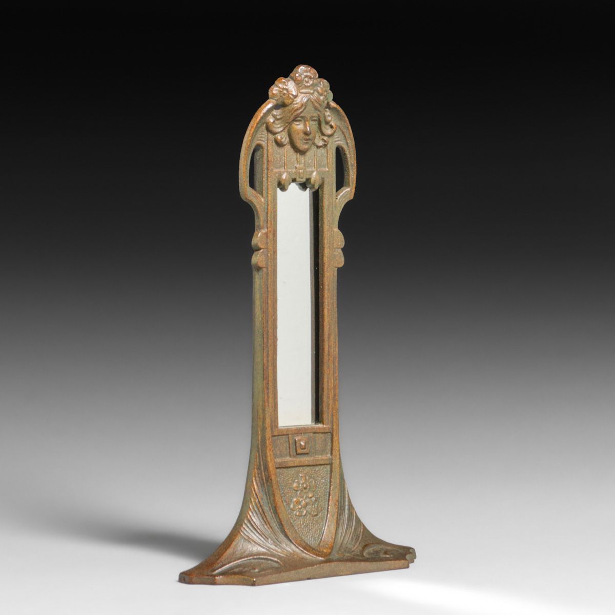Art Nouveau Brass Maiden Table-Top Mirror c1910
