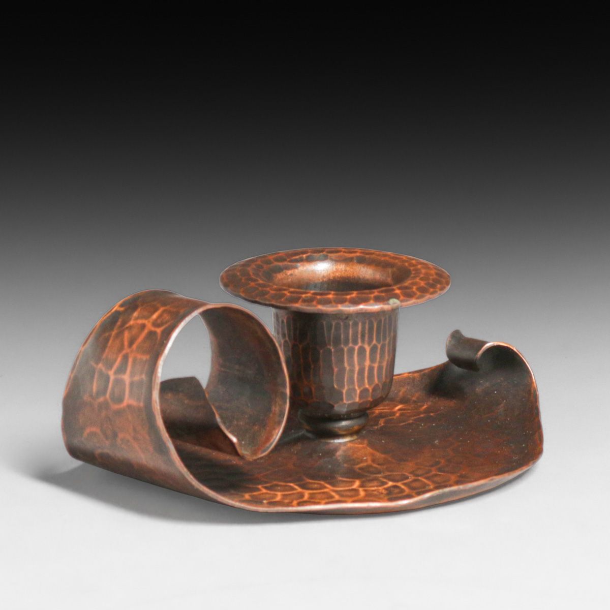 Roycroft Hammered Copper Loop Handle Candlestick c1920s