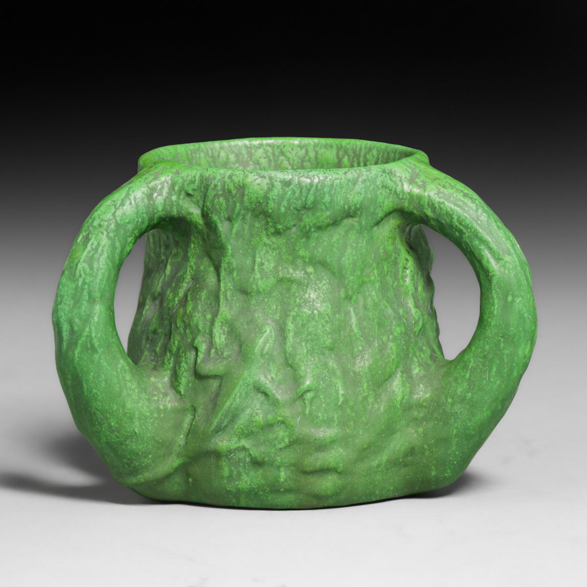 Owens Pottery Matte Green Three-Handled Salamander Vase c1910