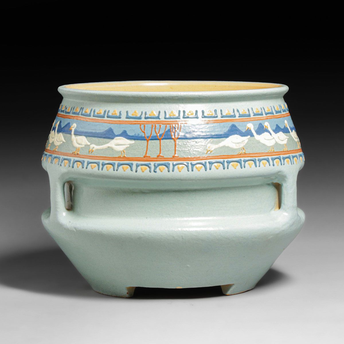 Roseville Pottery Frederick Rhead Squeeze-Bag Geese Jardiniere c1904-1908