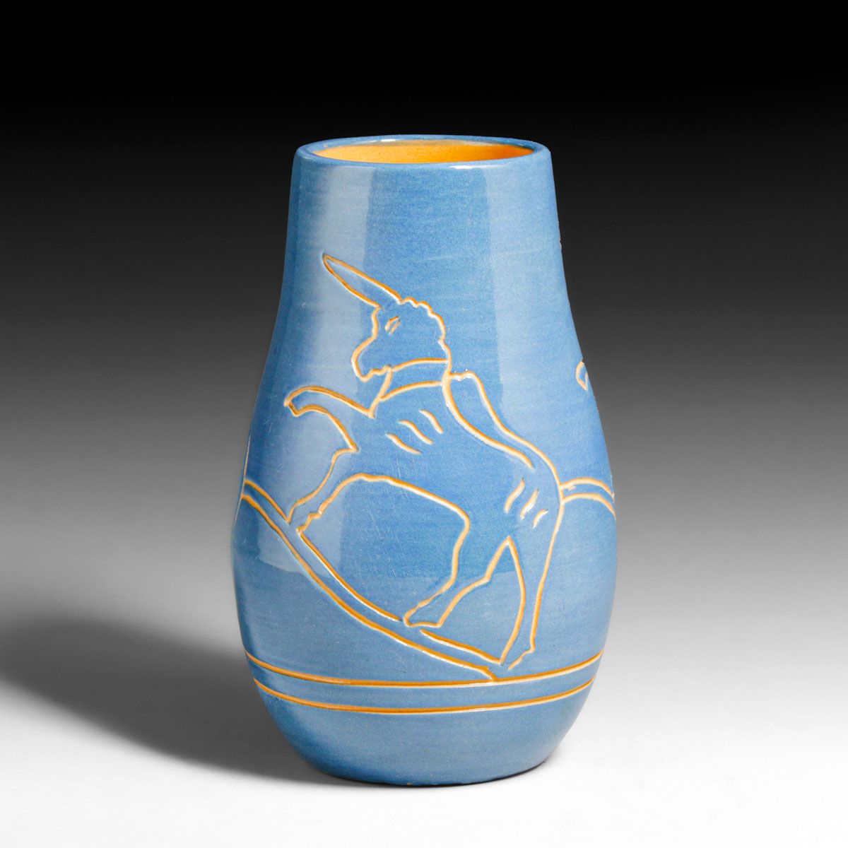 North Dakota Hand-Carved Unicorn Vase 1950