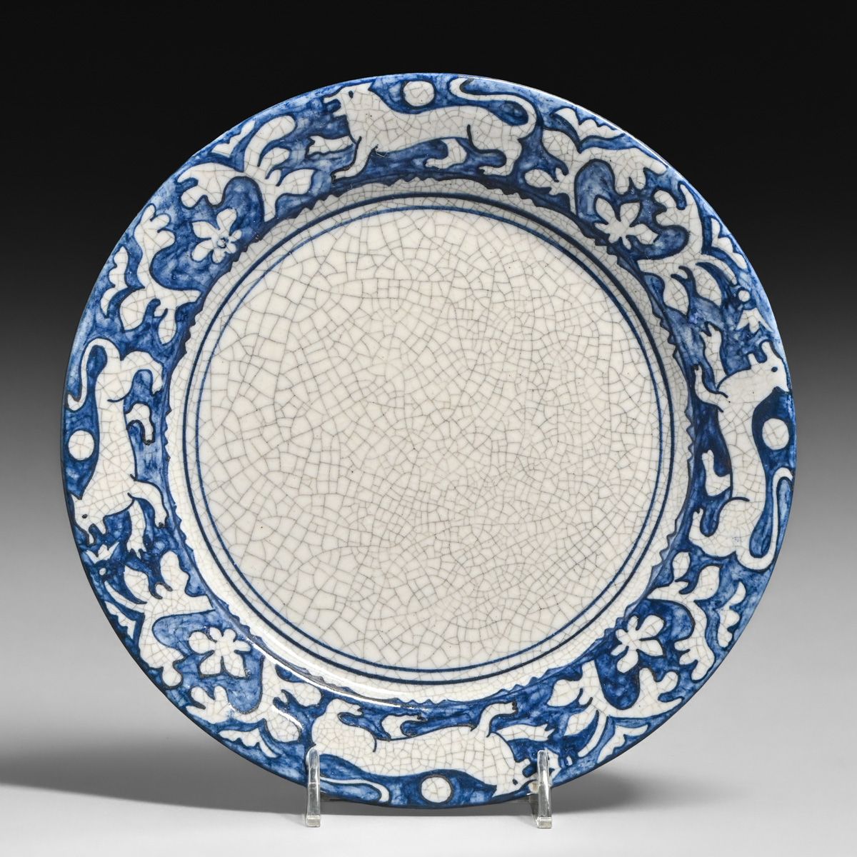 Dedham Pottery Tapestry Lion Crackleware Plate c1920s